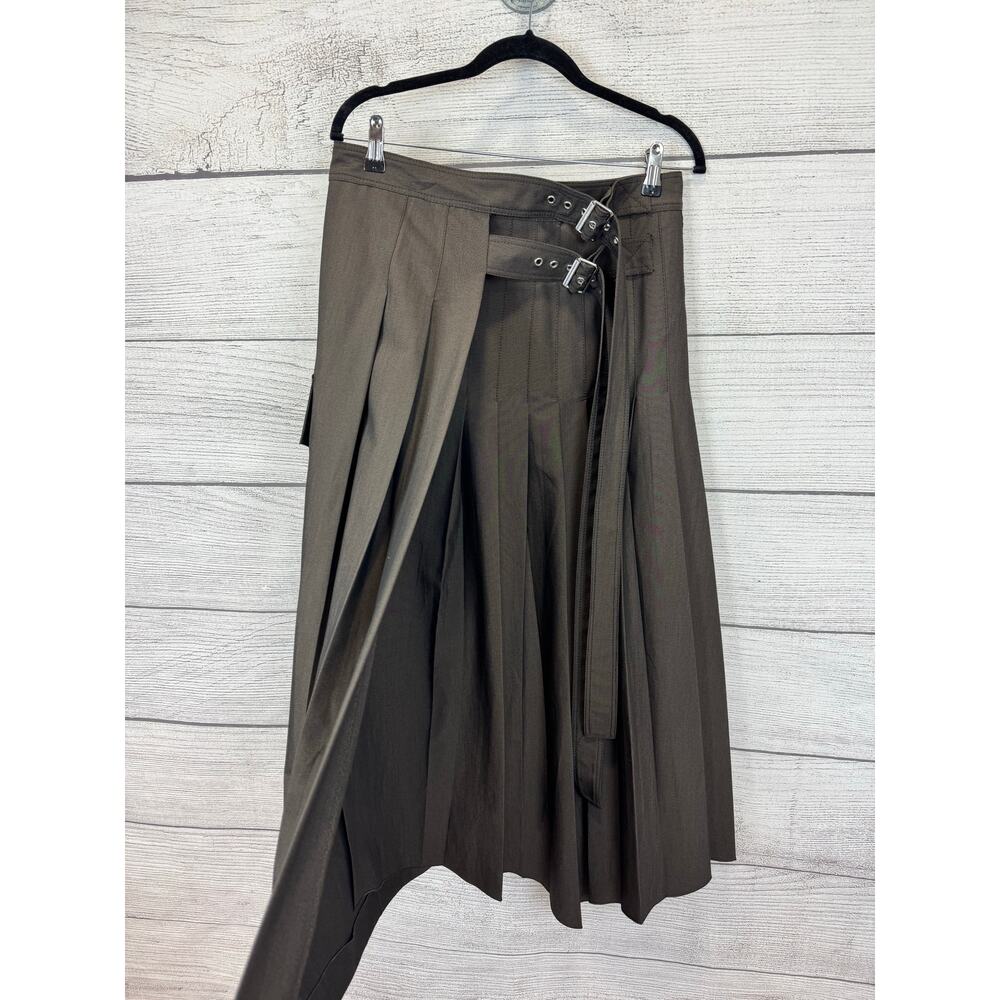 Zara Women's Brown Pleated Asymmetrical Buckle Midi Wrap Skirt Size Medium - Picture 8 of 10